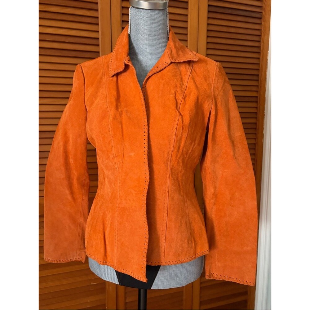 Coldwater Creek Retro Orange Suede Open Front Jacket
